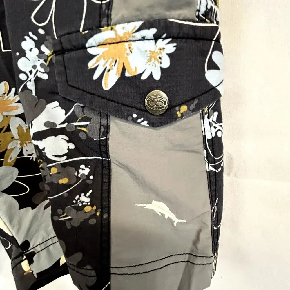 SKU2521 RELAX  Tommy Bahama Men's Large Black Gray Blue Floral Print Swim Trunks